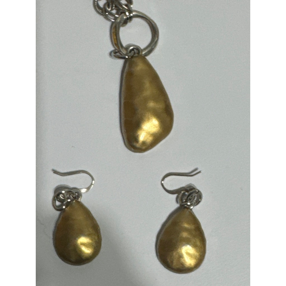 Silver Chain Necklace & Earring Set with Blue Iridescent Teardrop Crystals Boho - Picture 5 of 5